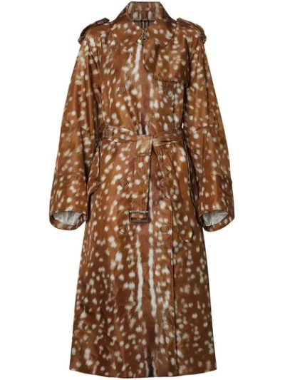 Burberry Exaggerated Cuff Deer Print Nylon Trench Coat In Honey