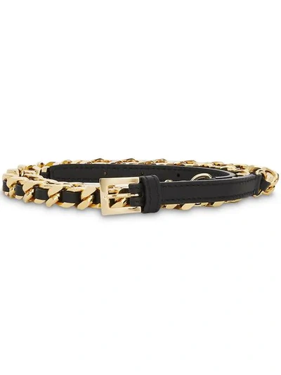 Burberry D-ring Detail Leather And Chain Belt In Black