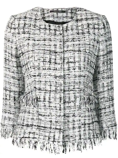 Tagliatore Frayed Edge Tweed Jacket In Black & White