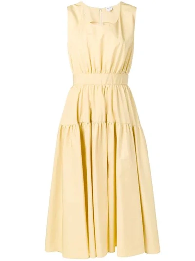 Aspesi Scoop-neck Sleeveless Tiered Cotton-poplin Dress In Yellow