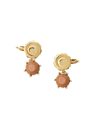 Burberry Leather Charm Gold-plated Nut And Bolt Earrings In Nutmeg/light Gold