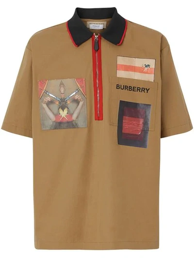 Burberry Short-sleeve Montage Print Cotton Shirt In Toffee