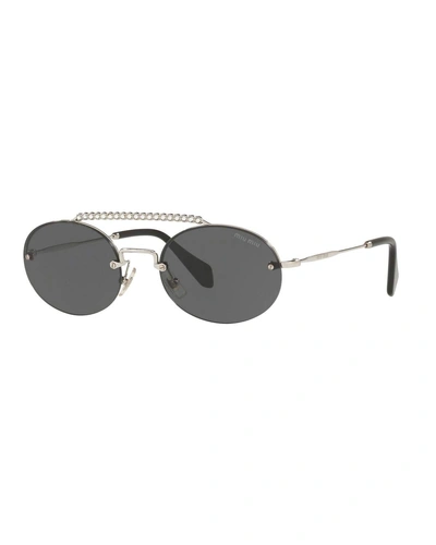 Miu Miu Evolution 54mm Rimless Round Sunglasses - Silver Solid In Silver/gray