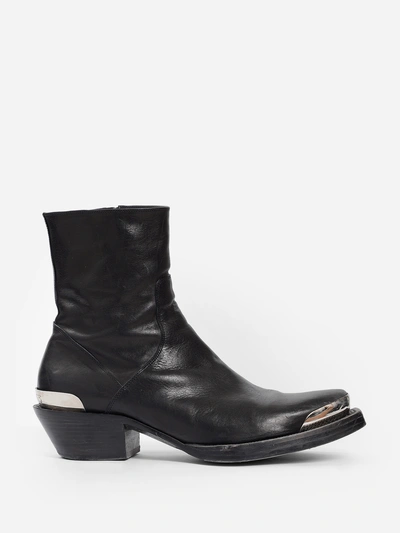 Vetements Metal Toecap Leather Western Boots In Black