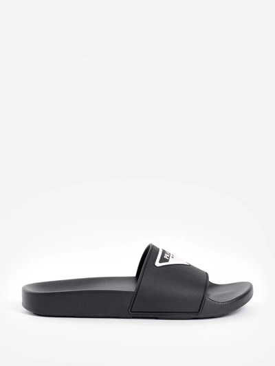Prada 20mm Logo Embossed Rubber Slide Sandals In Black