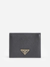 Prada Women's Black Saffiano Vertical Wallett With Triangle Logo In Black