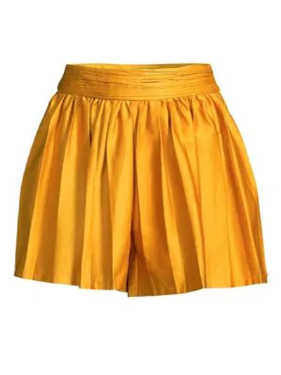 Amur Pleated Stretch-cotton Shorts In Tumeric