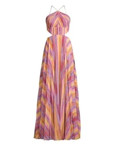 Amur Janet Rainbow Stripe Pleated Gown In Painted Stripe Multi