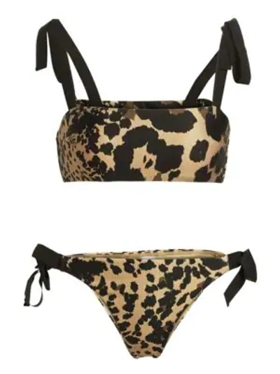 Zimmermann Veneto Tie Bandeau Bikini Set In Leopard