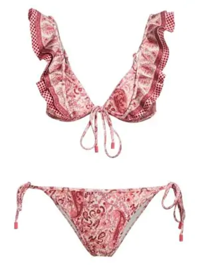Zimmermann Amari Frill Tie Front Bikini Set In Ruby