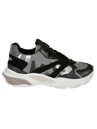 Valentino Garavani Bounce Camo Lace-up Sneakers In L Silver Nero Bianco