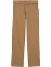 BURBERRY BURBERRY D-RING DETAIL BELTED COTTON TROUSERS - 大地色