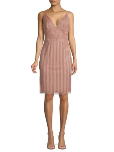 Adrianna Papell Beaded Sleeveless Dress In Rose Gold