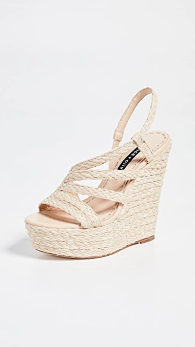 Alice And Olivia Tenley Raffia & Leather Platform Wedge Sandals