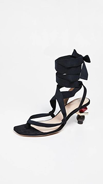Jacquemus Capri Mismatched-heel Suede Sandals In Black,blue