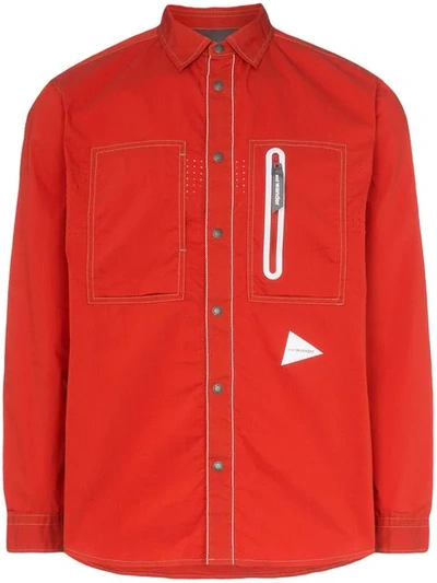 And Wander Laser Long-sleeved Zip Pocket Shirt - 红色 In Red