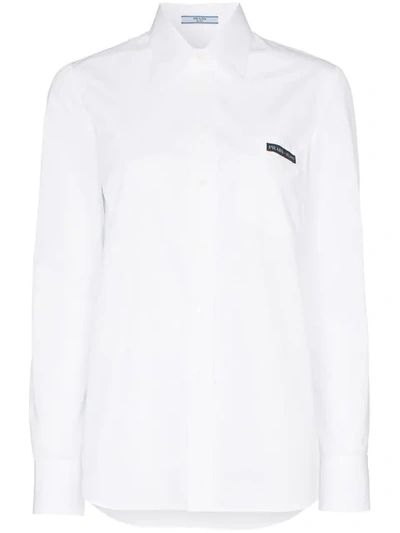 Prada Cut-out Detail Long-sleeved Cotton Shirt In White