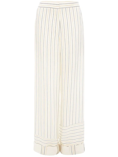 Jw Anderson Paneled Striped Jacquard And Twill Wide-leg Pants In White,beige