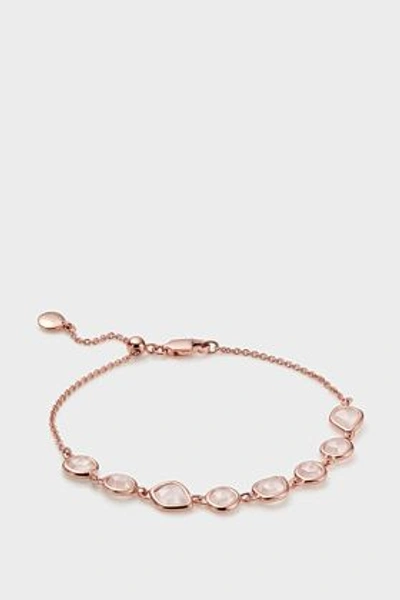 Monica Vinader Rose Gold Siren Bezel Gemstone Chain Bracelet Rose Quartz In Rose Gold/rose Quartz