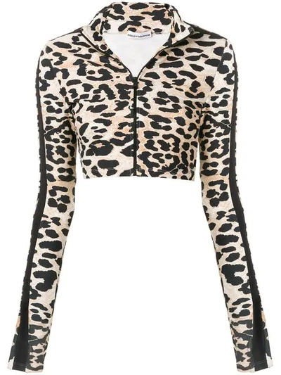 Paco Rabanne Leopard Printed Zip-up Cropped Sweater In Multicolor
