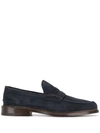Tricker's Suede Loafers With Round Toe And Penny Strap In Blue