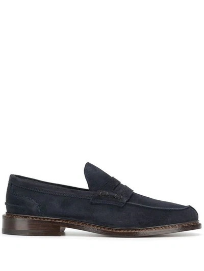 Tricker's Suede Loafers With Round Toe And Penny Strap In Black