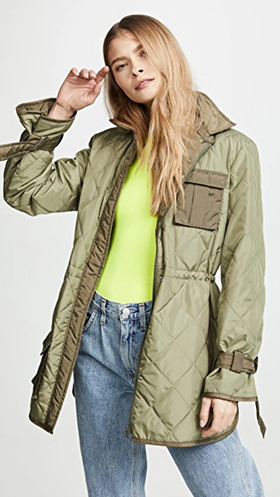 Ganni Aspen Quilted Ripstop Jacket In 808 Green