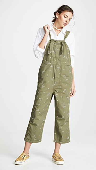 The Great The Easy Dungaree With Sprig Print In Beat Up Army