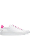Common Projects White Retro Contrasting Laces Low-top Leather Sneakers In White,fuchsia
