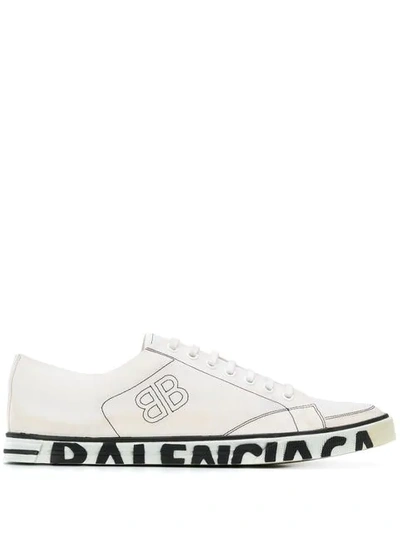 Balenciaga Match Distressed Logo-print Canvas Trainers In White