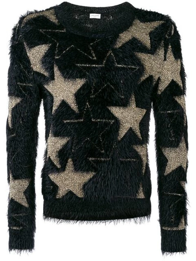 Saint Laurent Jacquard Sweater With Lurex Stars In 1039 -noir / Or