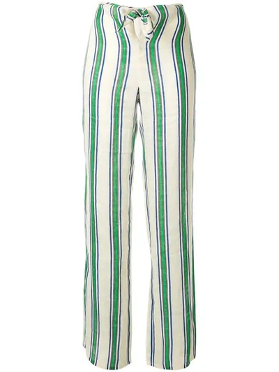 Tory Burch Kellen Striped Tie-front Linen Beach Pants In Grand Awning Stripe