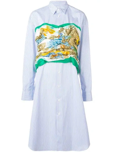 Junya Watanabe Printed Bustier Striped Shirt Dress In Blue