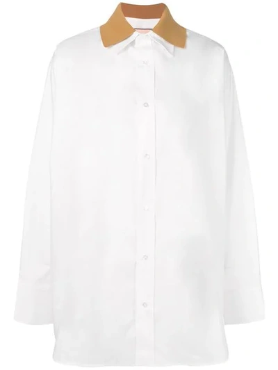 Plan C Contrast Collar Oversized Shirt In White