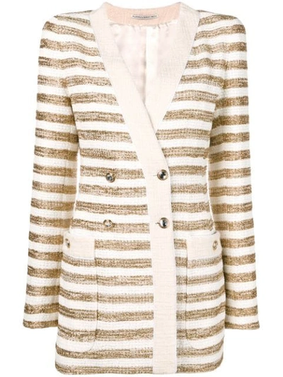 Alessandra Rich Striped Double-breasted Tweed Jacket In Gold