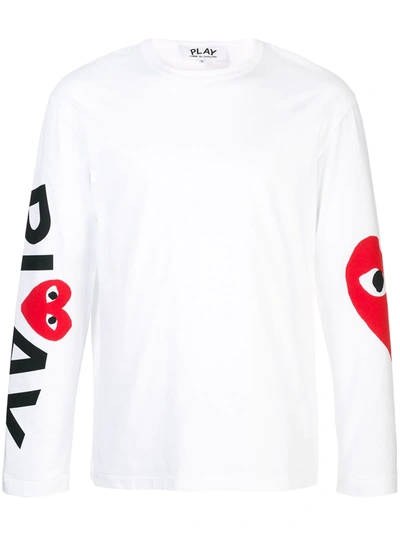Comme Des Garçons Play Long-sleeved T-shirt With Logo Print In White