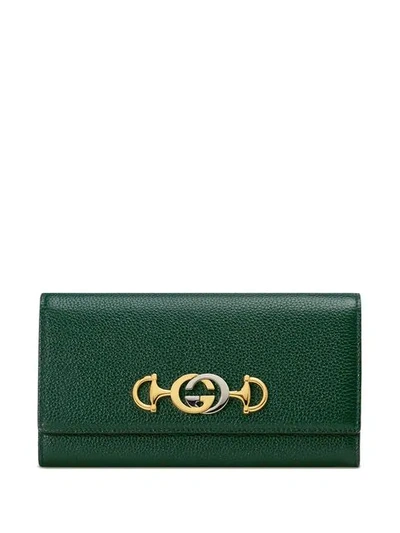 Gucci Zumi Grainy Leather Continental Wallet In Green