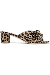 Loeffler Randall Emilia Bow-detailed Leopard-print Plissé-lamé Mules In Leopard Print