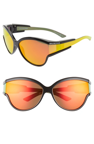 Balenciaga Unlimited Rectangle Sunglasses In Orange Injection With Orange Lenses In Black,orange