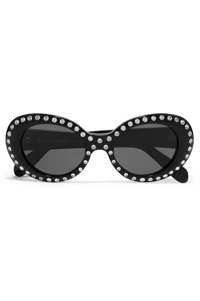Acne Studios Mustang Round-frame Crystal-embellished Acetate Sunglasses In Black