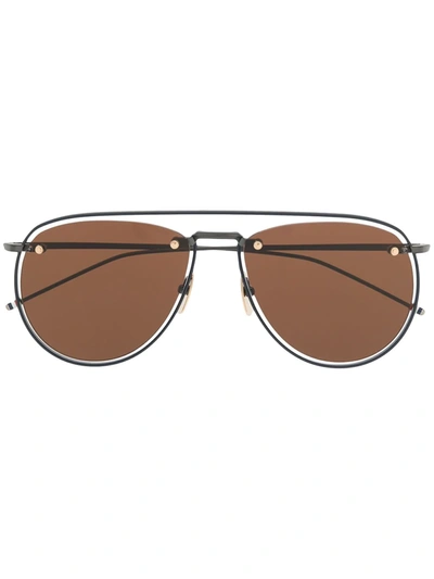 Thom Browne Eyewear Brown Aviator Sunglasses In Black