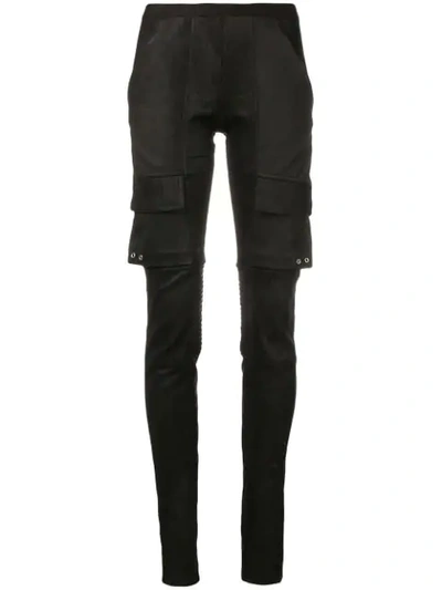 Rick Owens Leather And Stretch Cotton Trousers In Black