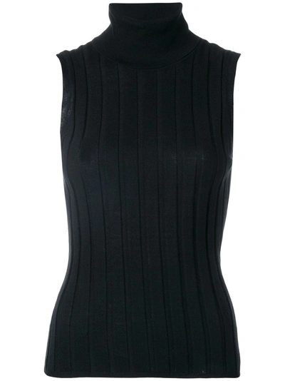 Allude Roll Neck Striped Sleeveless Top - 黑色 In Black