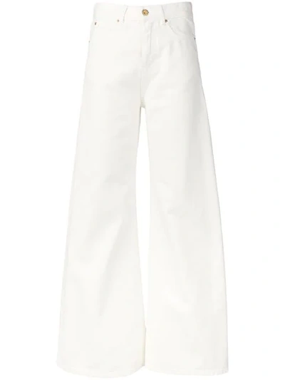 Aspesi Flared High-waist Wide-leg Cotton Jeans In White