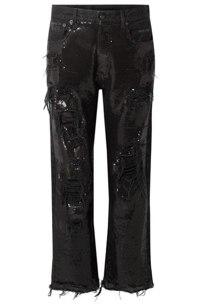 R13 Distressed Sequin-embellished Mid-rise Jeans In Black