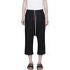 RICK OWENS DRKSHDW RICK OWENS DRKSHDW BLACK COTTON CROPPED DRAWSTRING LOUNGE PANTS