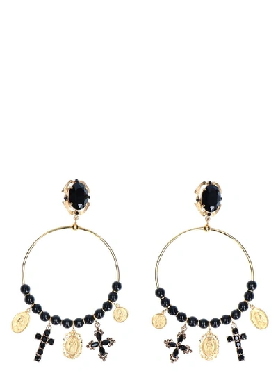 Dolce & Gabbana Embellished Hoop-drop Earrings In Gold