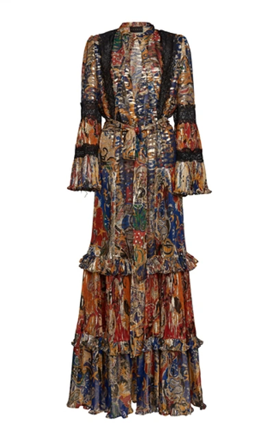 Dundas Ruffled Printed Plissé-silk Maxi Dress In Multi