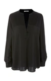 Vince Silk Satin Band-collar Blouse In Black