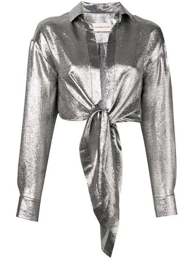 Alexandre Vauthier Metallic Lurex Tie-up Crop Shirt In Silver